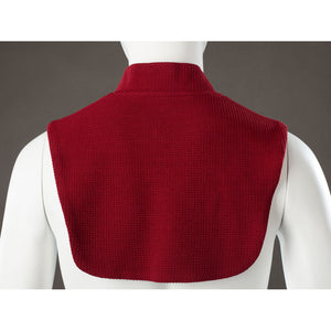 Rhaenyra Targaryen cosplay red collar back detail curves the ribbed knit piece below the neck.