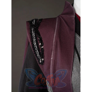 Rhaenyra Targaryen cosplay shoulder trim detail borders maroon fabric under black sequined edging.