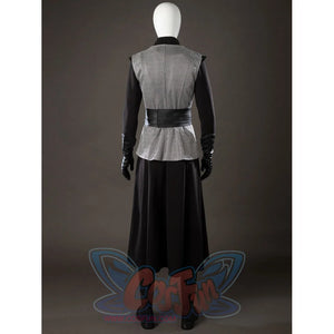 Rhaenyra Targaryen cosplay vest back view cinches the gray panel under a wide black waist band.