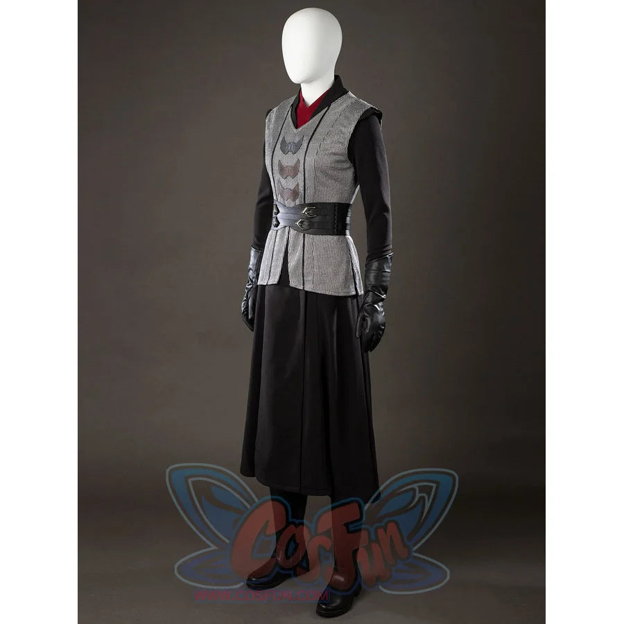 Rhaenyra Targaryen cosplay vest angled view frames the red inner collar beneath gray front panels.