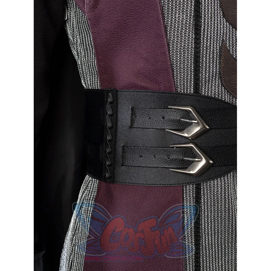 Rhaenyra Targaryen cosplay waist cincher close-up sets twin arrow buckles over black faux leather.