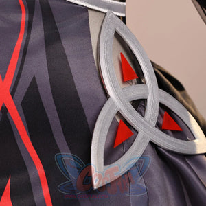 Ronova cosplay costume waist ornament detail with silver-tone loops and red triangular insets.