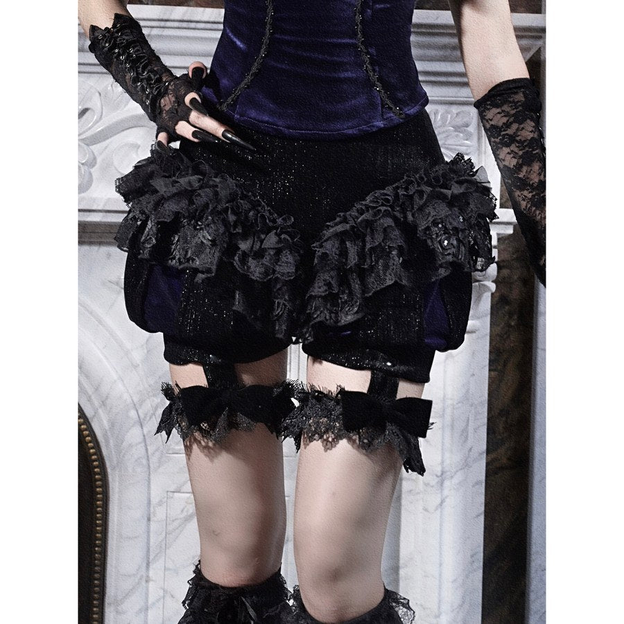 Elegy Day Gothic Velvet Lace Pumpkin Shorts front detail