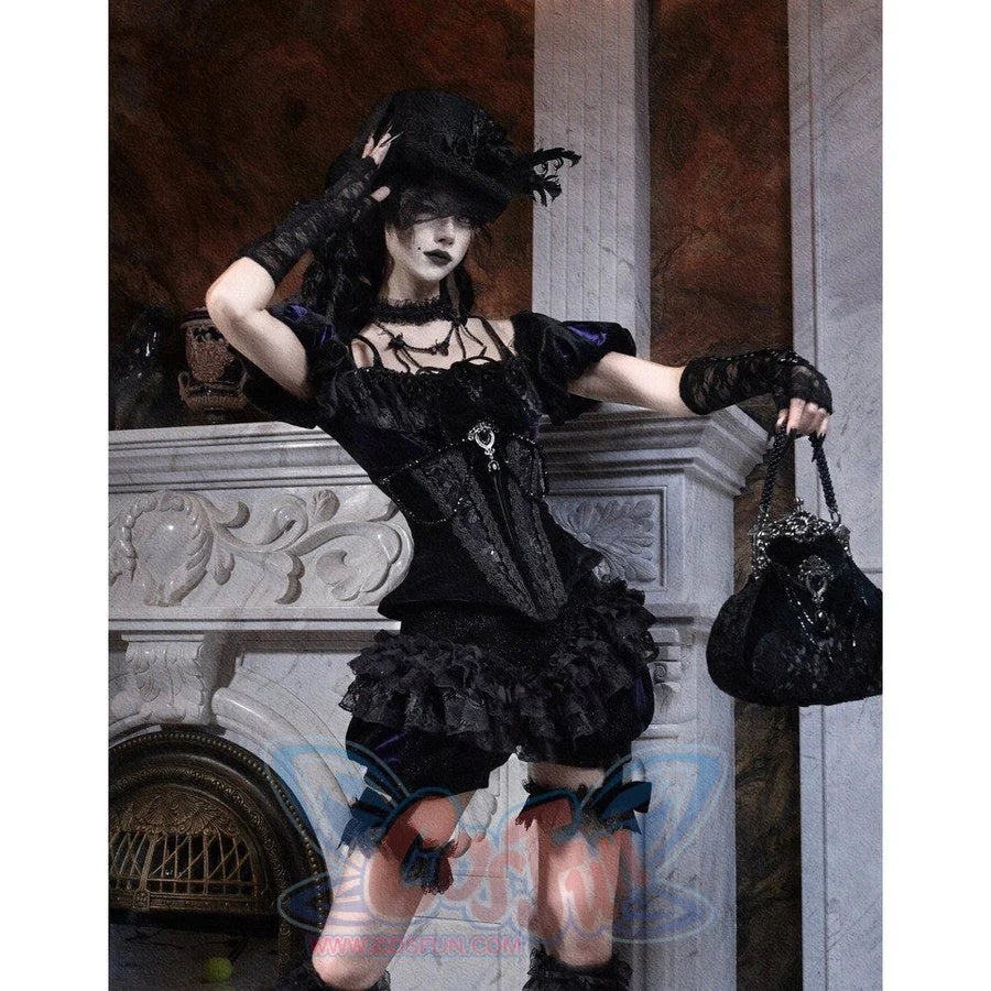 Elegy Day Gothic Velvet Lace Pumpkin Shorts image 9