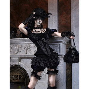 Elegy Day Gothic Velvet Lace Pumpkin Shorts image 9