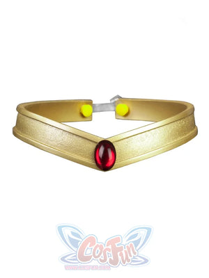 Sailor Mars Hino Rei cosplay tiara centers a red gem-like oval over a gold-tone band