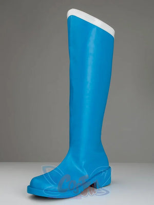 Sailor Mercury Ami Mizuno cosplay boot side view outlines the blue shaft and white top trim