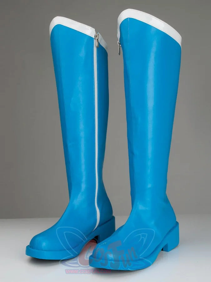 COSFUN Sailor Mercury Ami Mizuno cosplay boots pair bright blue shafts with white top trim