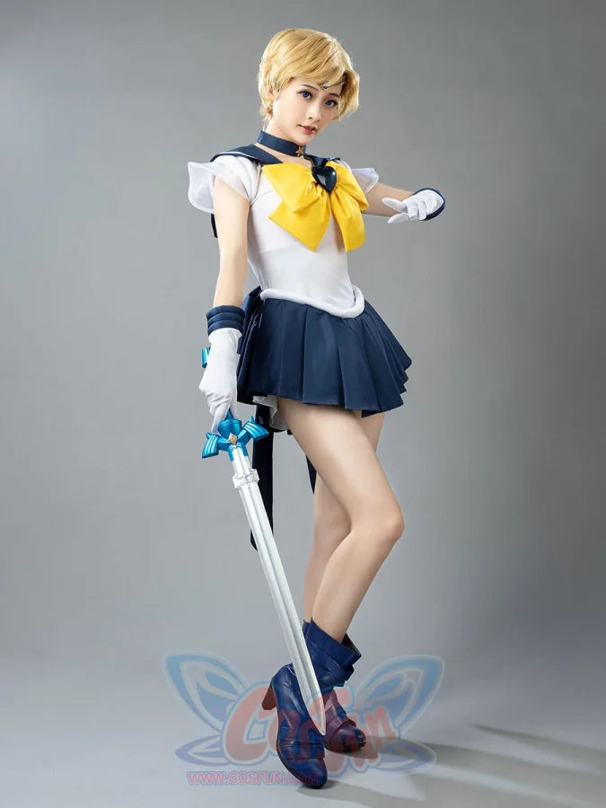 Sailor Uranus Haruka Tenoh Amara cosplay full outfit sets a pleated skirt and collar alongside white gloves and a sword.