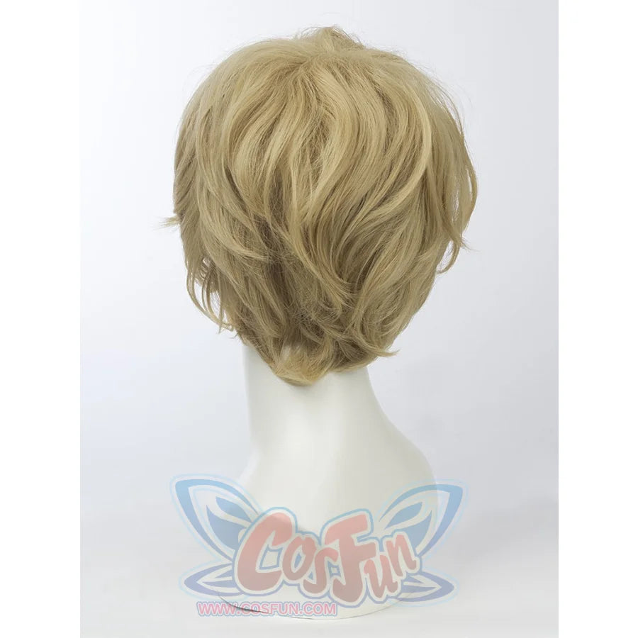 Sailor Uranus Haruka Tenoh cosplay wig balances wavy blonde high-temperature fiber strands in a back view.