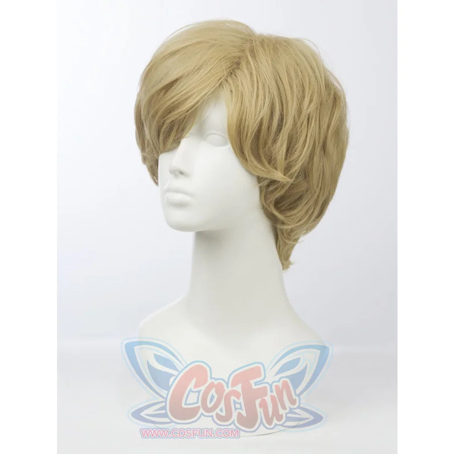 Sailor Uranus Haruka Tenoh cosplay wig frames a short blonde bob with sides gently swept to one side.