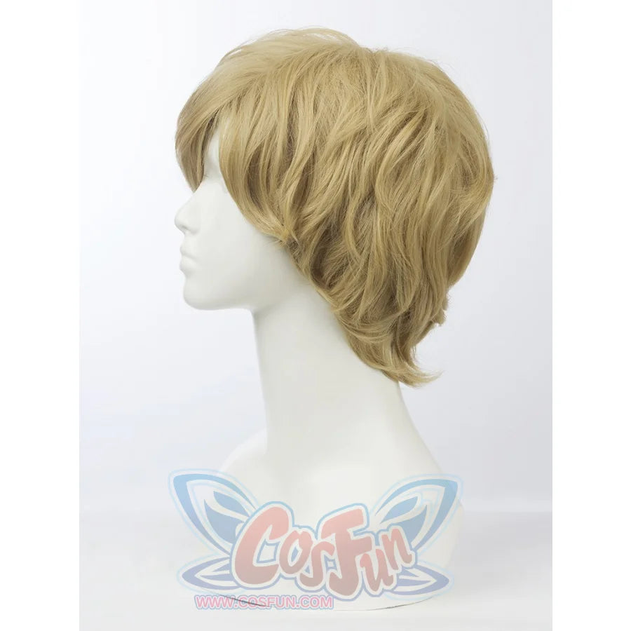 Sailor Uranus Haruka Tenoh cosplay wig traces a shaggy layered dirty blonde profile from the left side.