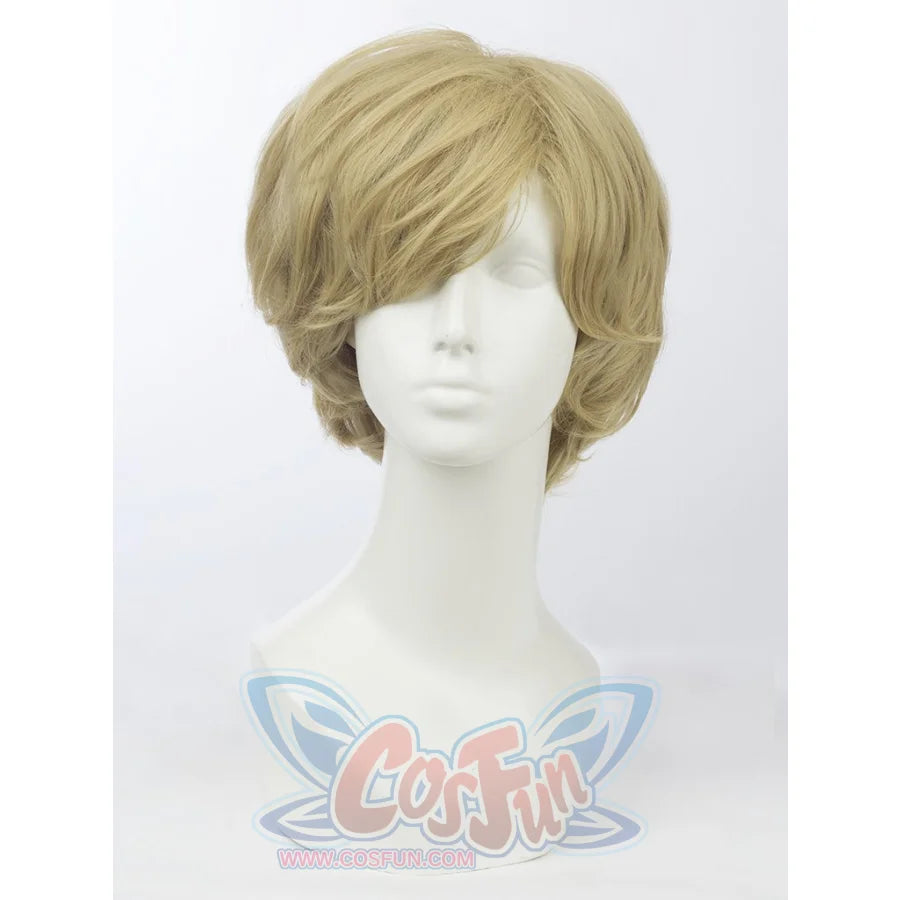 Sailor Uranus Haruka Tenoh cosplay wig sets a short light-brown layered silhouette from the front.