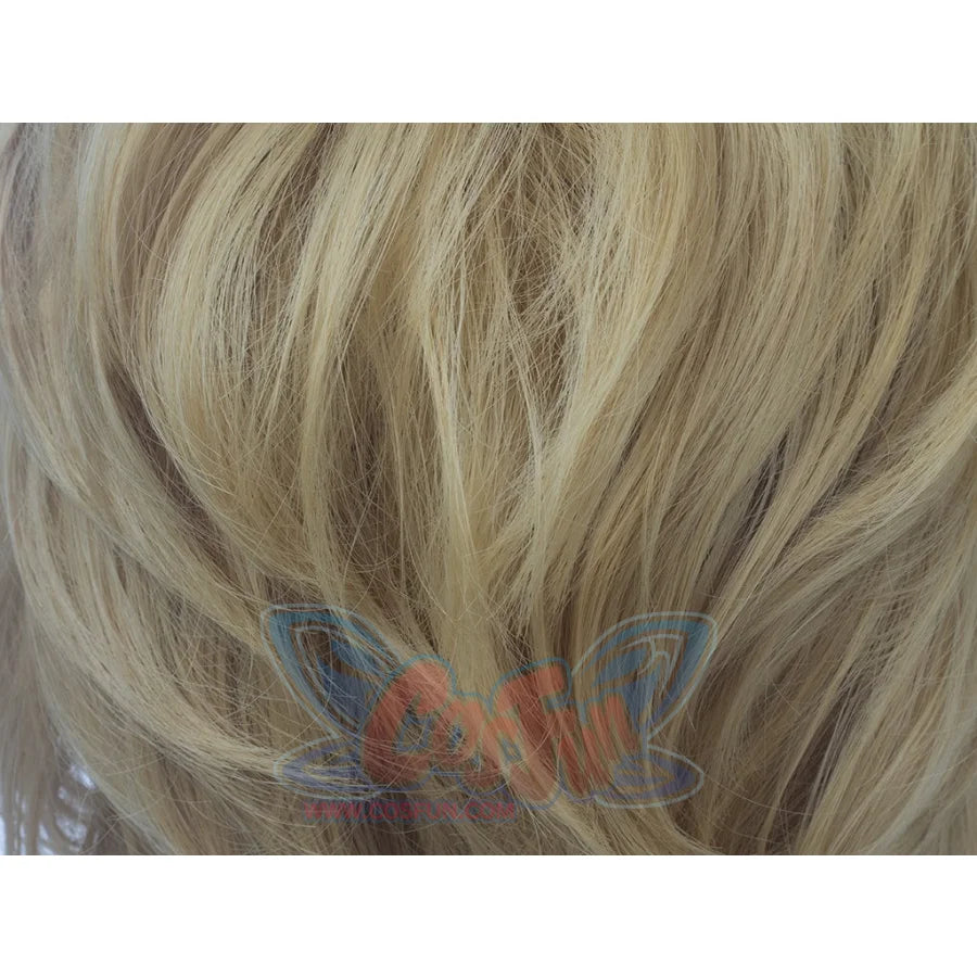 Sailor Uranus Haruka Tenoh cosplay wig fiber texture captures the golden blonde strands in close detail.