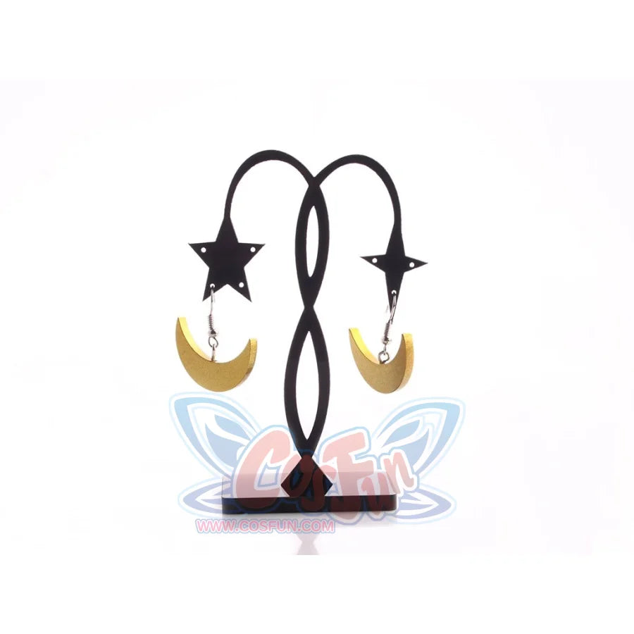 Sailor Moon Usagi Tsukino cosplay earrings hang black star tops above yellow crescent charms