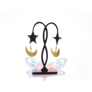 Sailor Moon Usagi Tsukino cosplay earrings hang black star tops above yellow crescent charms