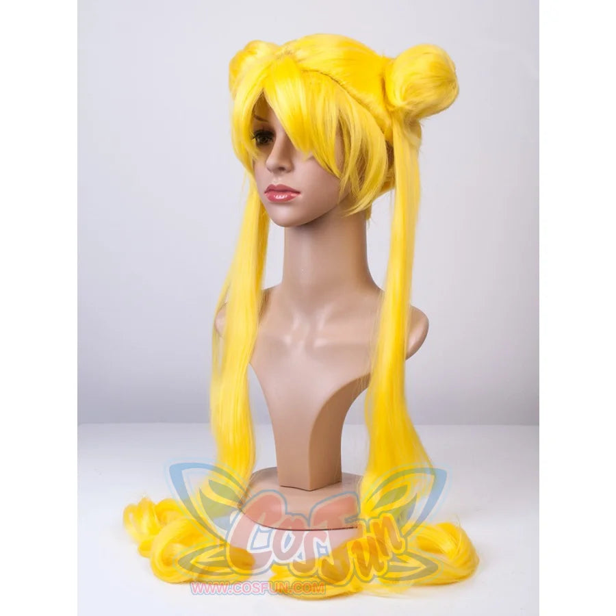 COSFUN Sailor Moon Tsukino Usagi cosplay wig frames bright bangs into round buns and twin ponytails