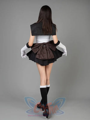 Sailor Moon Sailor Pluto Meiou Setsuna cosplay costume back view layers the black collar over a dark waist bow