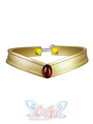 Sailor Pluto Setsuna Meiou cosplay tiara centers a red gem-like oval over a gold-tone band