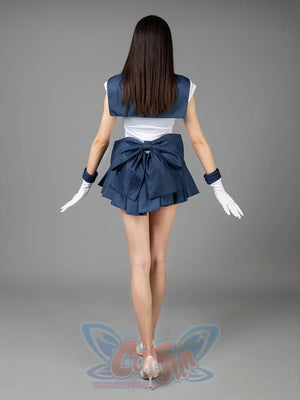 Sailor Uranus Tenoh Haruka cosplay costume back view layers the navy collar above a deep waist bow