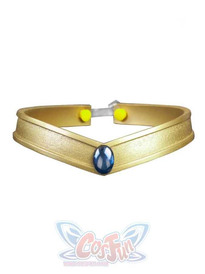 Sailor Uranus Haruka Tenoh cosplay tiara centers a blue gem-like oval over a gold-tone band