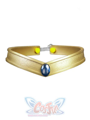 Sailor Uranus Haruka Tenoh cosplay tiara centers a blue gem-like oval over a gold-tone band