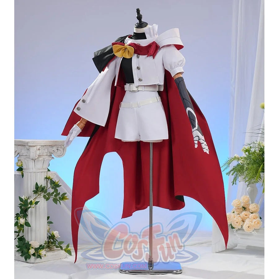 COSFUN Sapphire cosplay costume layers a red capelet over a white jacket and pants with an accented yellow bow detail.
