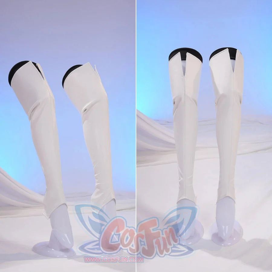 Sapphire cosplay costume white shoe covers curve upward with high splits at the top edge to complete the full character look.