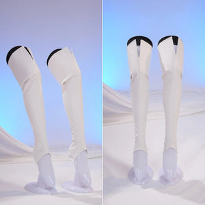 Sapphire cosplay costume white shoe covers curve upward with high splits at the top edge to complete the full character look.