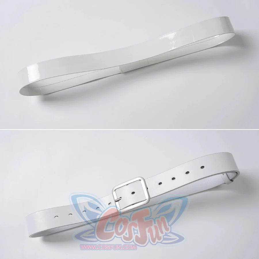 Sapphire cosplay costume centers white waist belt with a metal buckle and adjustment holes.