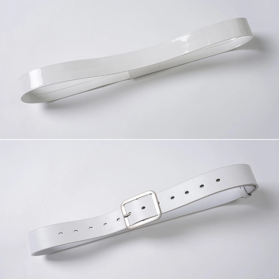 Sapphire cosplay costume centers white waist belt with a metal buckle and adjustment holes.