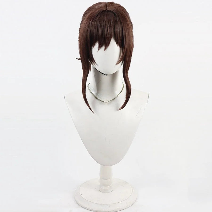 Front view of Sciel cosplay wig from Clair Obscur Expedition 33 with brown hair, full bangs, and long side locks
