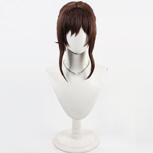 Front view of Sciel cosplay wig from Clair Obscur Expedition 33 with brown hair, full bangs, and long side locks
