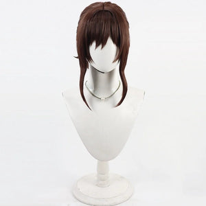Front view of Sciel cosplay wig from Clair Obscur Expedition 33 with brown hair, full bangs, and long side locks