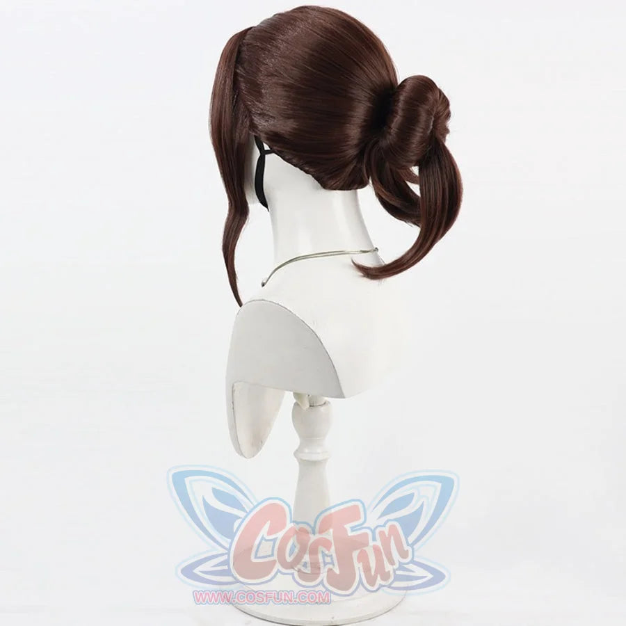 Back side view of Sciel cosplay wig from Clair Obscur Expedition 33 with brown ponytail, smooth crown, and side lock