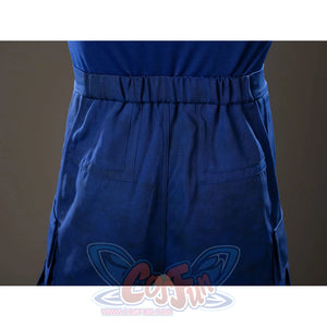 Scott Summers cosplay back waist detail gathers blue fabric into an elastic seam and rear pocket.