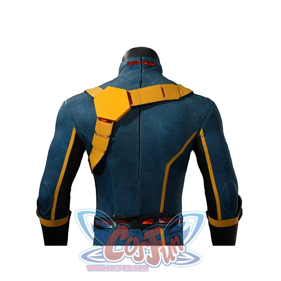 Scott Summers cosplay costume back detail with yellow harness panels across the shoulders.