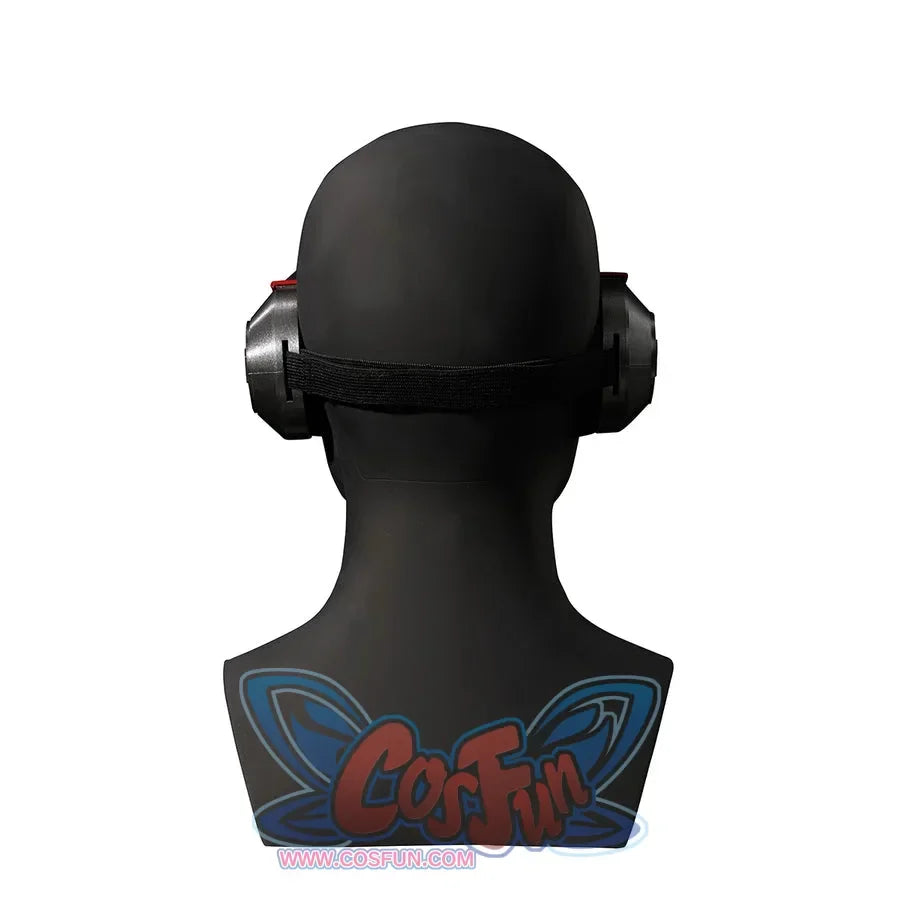 Scott Summers cosplay visor back view with a curved black band and circular side housings.