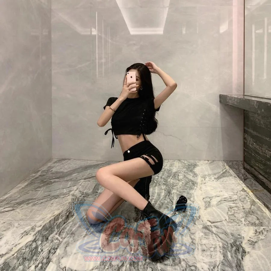 Sexy Look Slim Bar Disco Hot Pants Side Laced Up T-Shirt Summer Cool Girl Set
