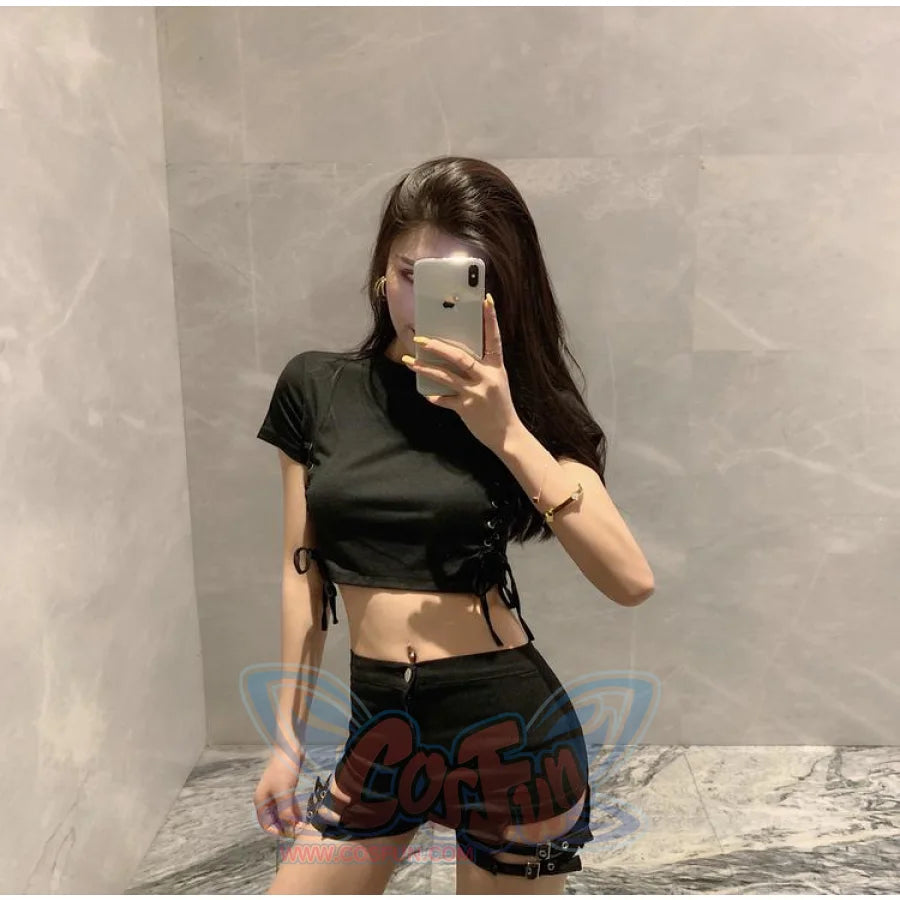 Sexy Look Slim Bar Disco Hot Pants Side Laced Up T-Shirt Summer Cool Girl Set