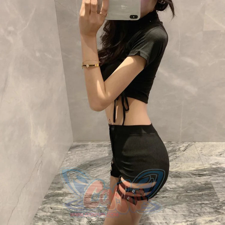Sexy Look Slim Bar Disco Hot Pants Side Laced Up T-Shirt Summer Cool Girl Set