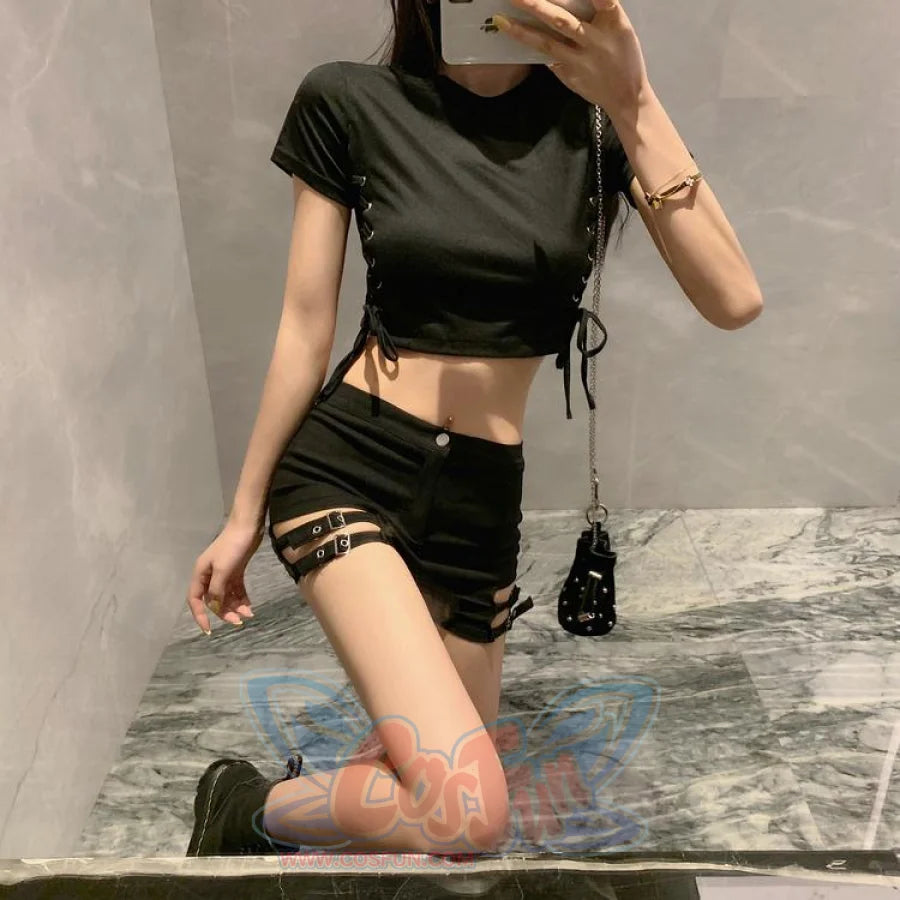 Sexy Look Slim Bar Disco Hot Pants Side Laced Up T-Shirt Summer Cool Girl Set