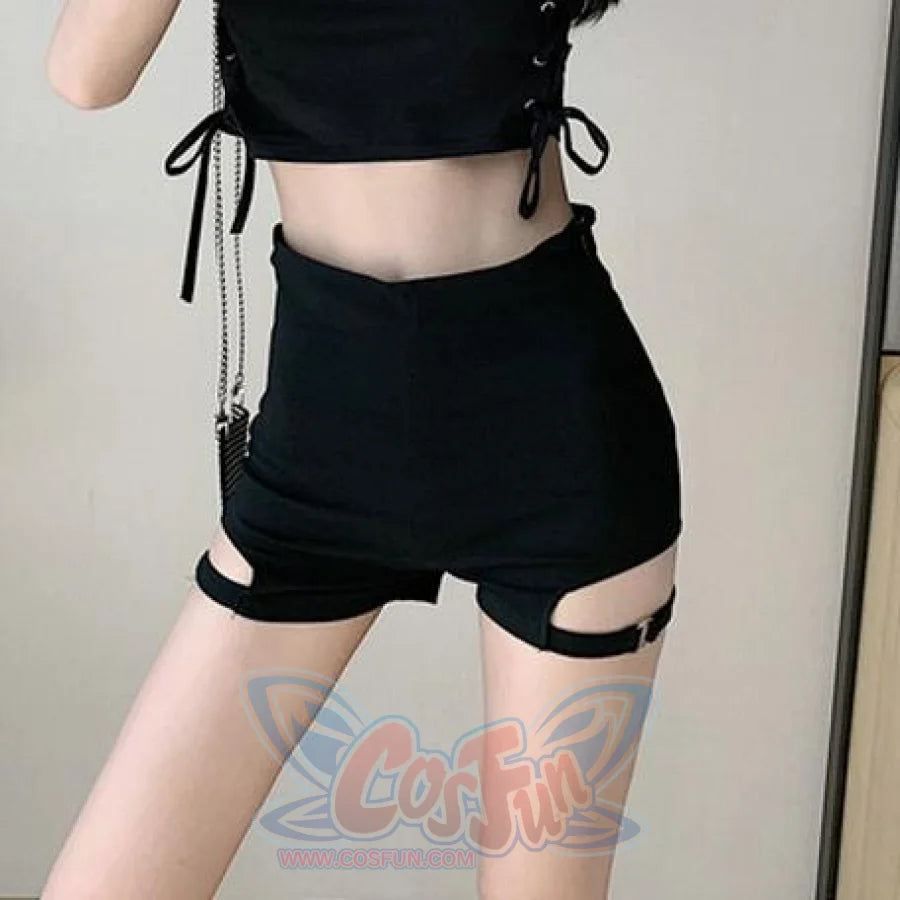 Sexy Look Slim Bar Disco Hot Pants Side Laced Up T-Shirt Summer Cool Girl Set S / Shorts B (One