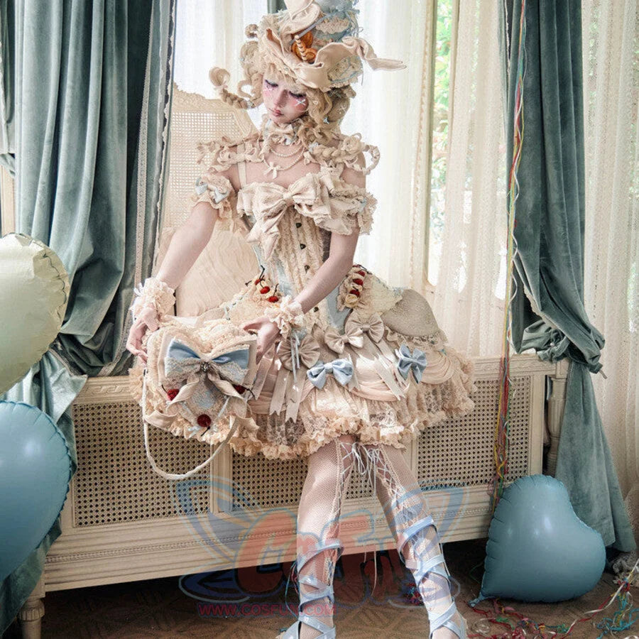 Side styling view of the Lace Bow Skirt item with cake-skirt volume and ruffled hem