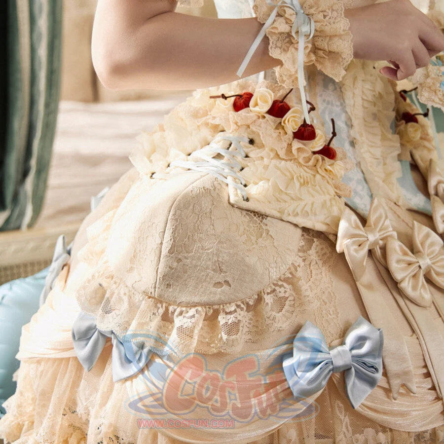 Detail view of the Pannier Hip Pads item with padded side volume, cherry accents, lace ruffles, and bows