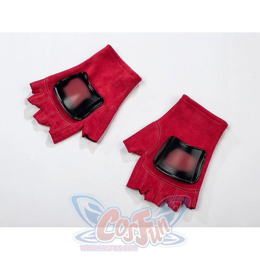 The Boys Soldier Boy cosplay gloves flat lay sets red fingerless gloves around black palm openings.