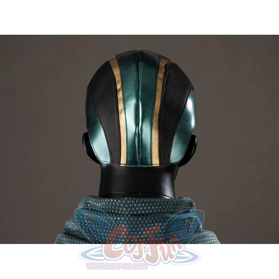 The Boys Soldier Boy cosplay helmet back view sets green panels between black and gold-tone stripes.