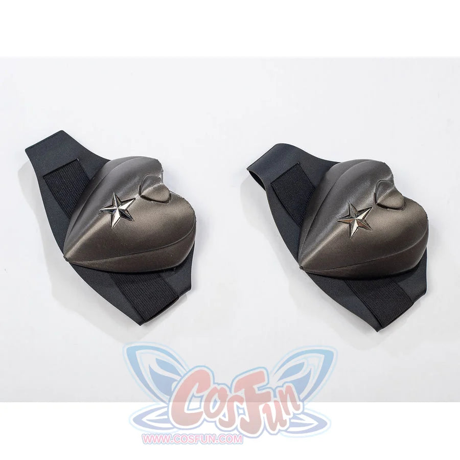 The Boys Soldier Boy cosplay knee pads flat lay pairs molded star plates with black attachment straps.
