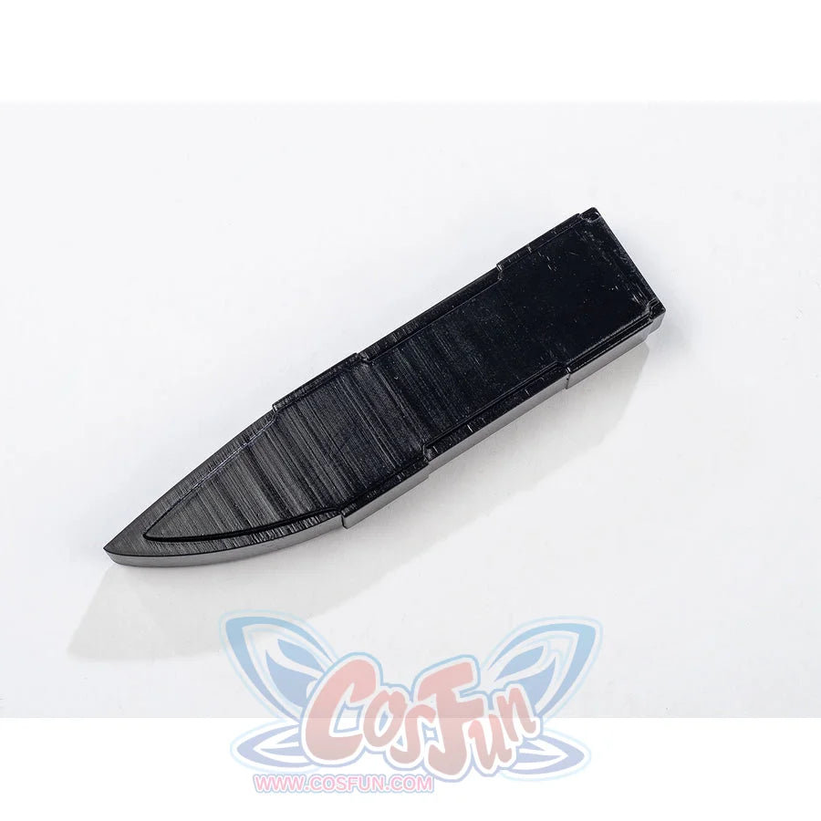 The Boys Soldier Boy cosplay knife holder flat lay centers a black sheath piece for the waist set.
