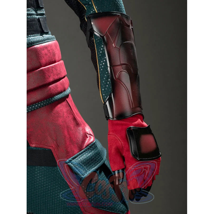 The Boys Soldier Boy cosplay wrist guard layers burgundy armor over a red fingerless glove.